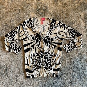 vintage black and white leaf pattern button up cardigan sweater
